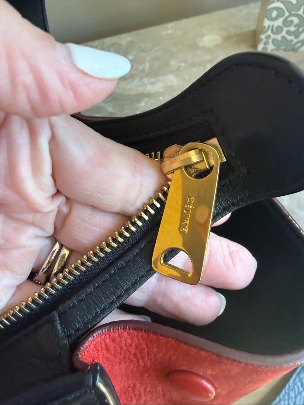 Celine Top Handle Bag in Black, Navy & Red with COA Authentic!!